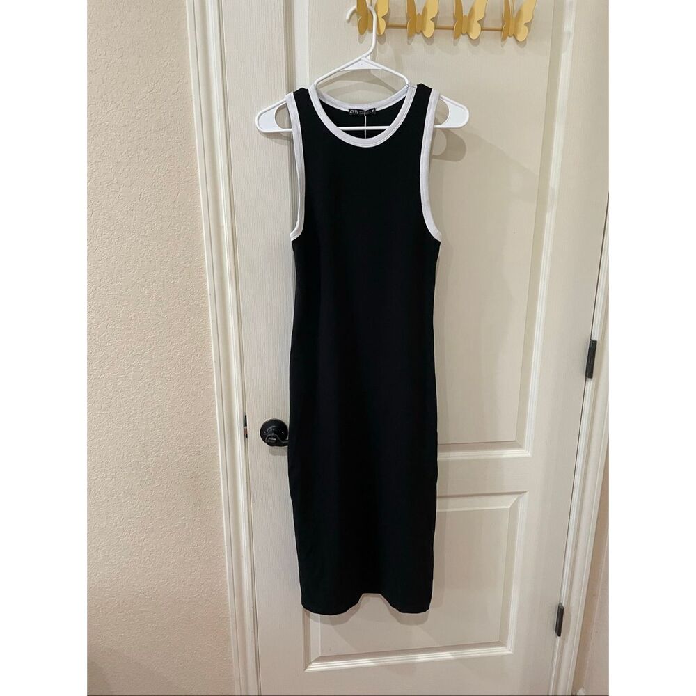 Zara NWT contrast trim black and white midi dress size large